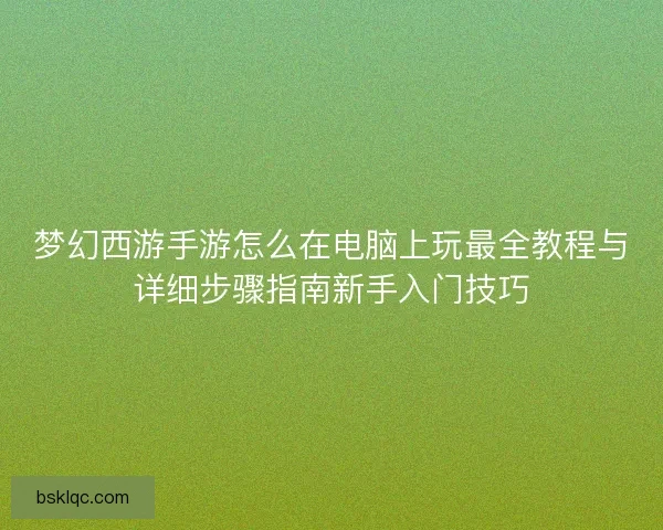 梦幻西游手游怎么在电脑上玩最全教程与详细步骤指南新手入门技巧